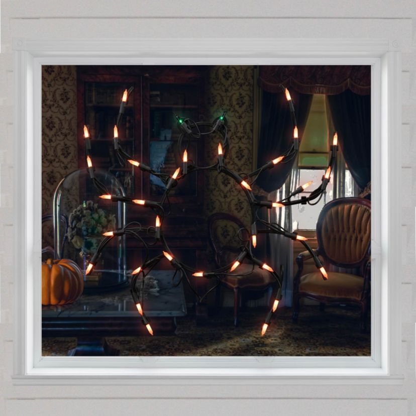 15" Black and Orange Lighted Spider Halloween Window Silhouette