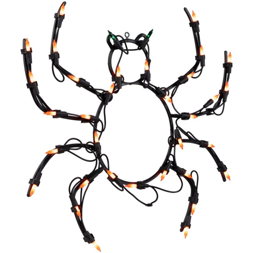 15" Black and Orange Lighted Spider Halloween Window Silhouette