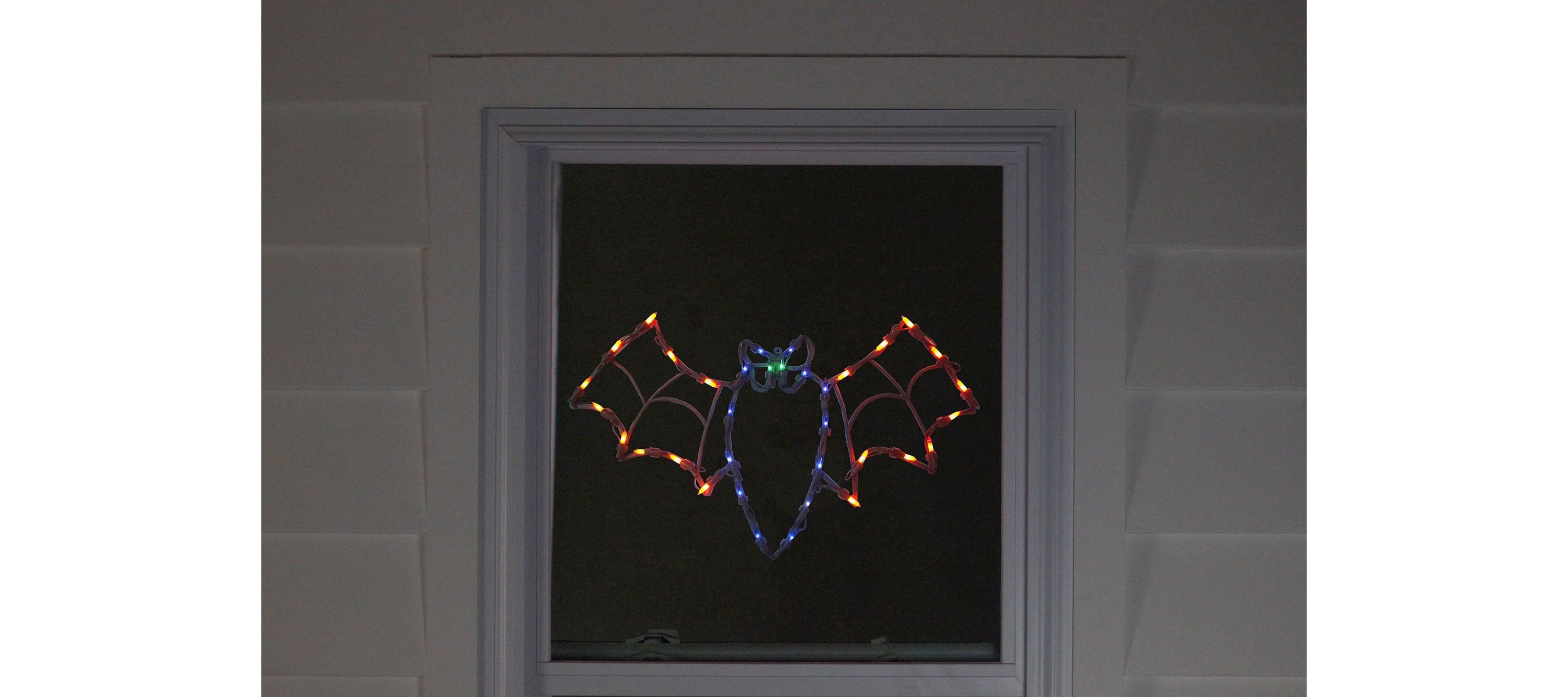 Lighted Bat Window Silhouette Halloween Decoration - 15" - Multicolor Lights