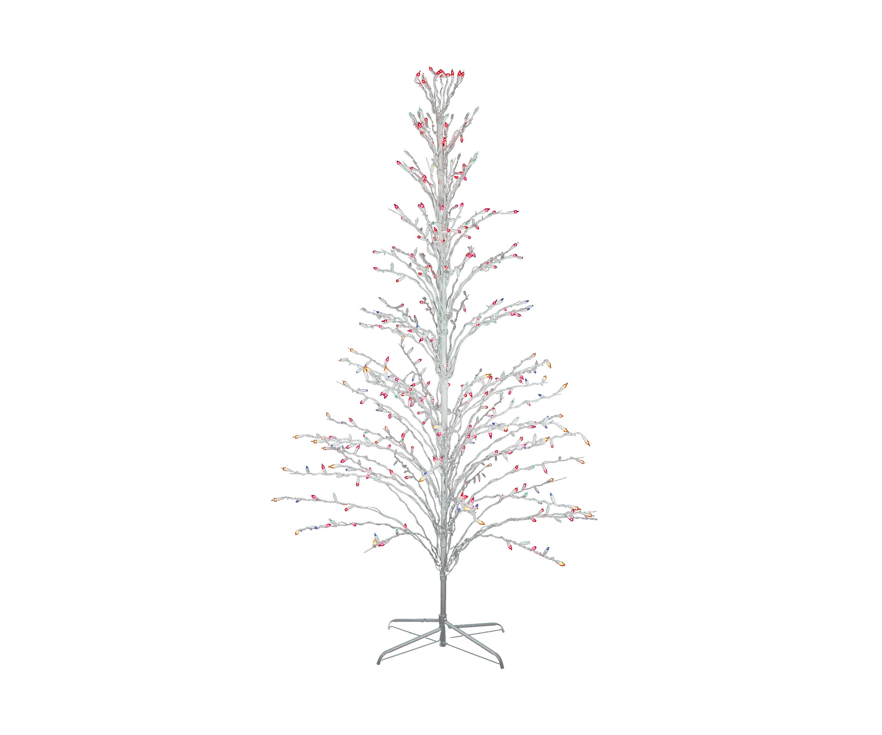 6 White Cascade Twig Tree Christmas Outdoor Decoration - Multi Lights