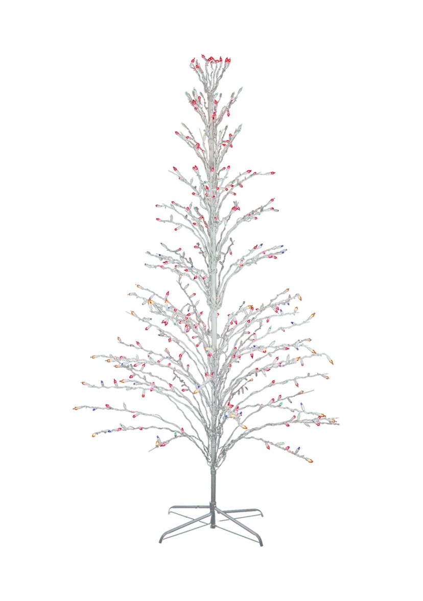 6 White Cascade Twig Tree Christmas Outdoor Decoration - Multi Lights