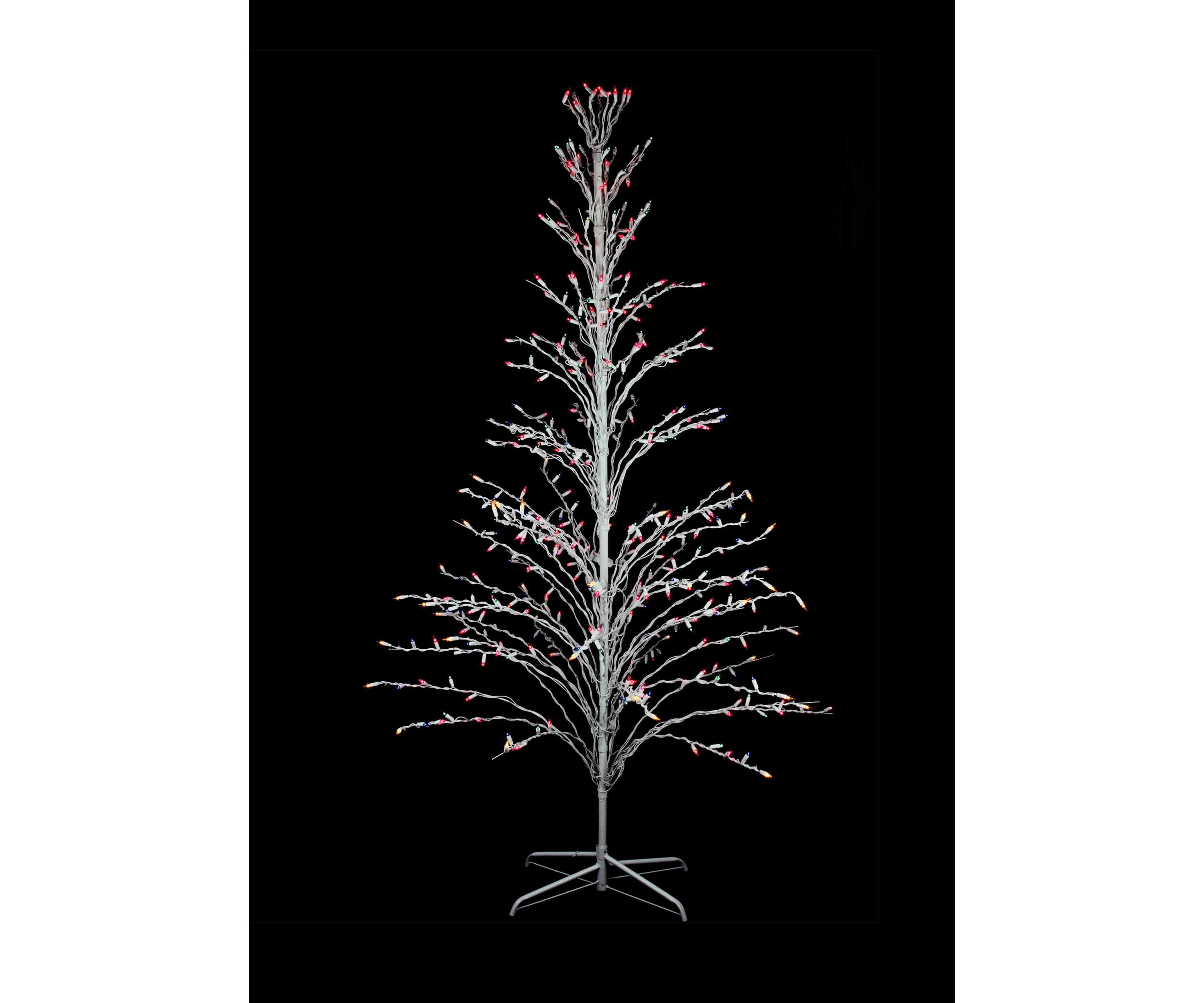 6 White Cascade Twig Tree Christmas Outdoor Decoration - Multi Lights