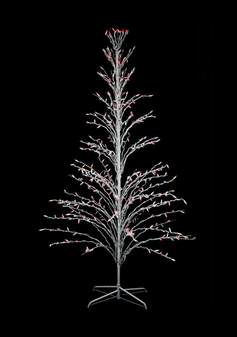 6 White Cascade Twig Tree Christmas Outdoor Decoration - Multi Lights