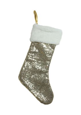 18 Inch Gold Paillette Sequins Christmas Stocking with Sherpa Cuff