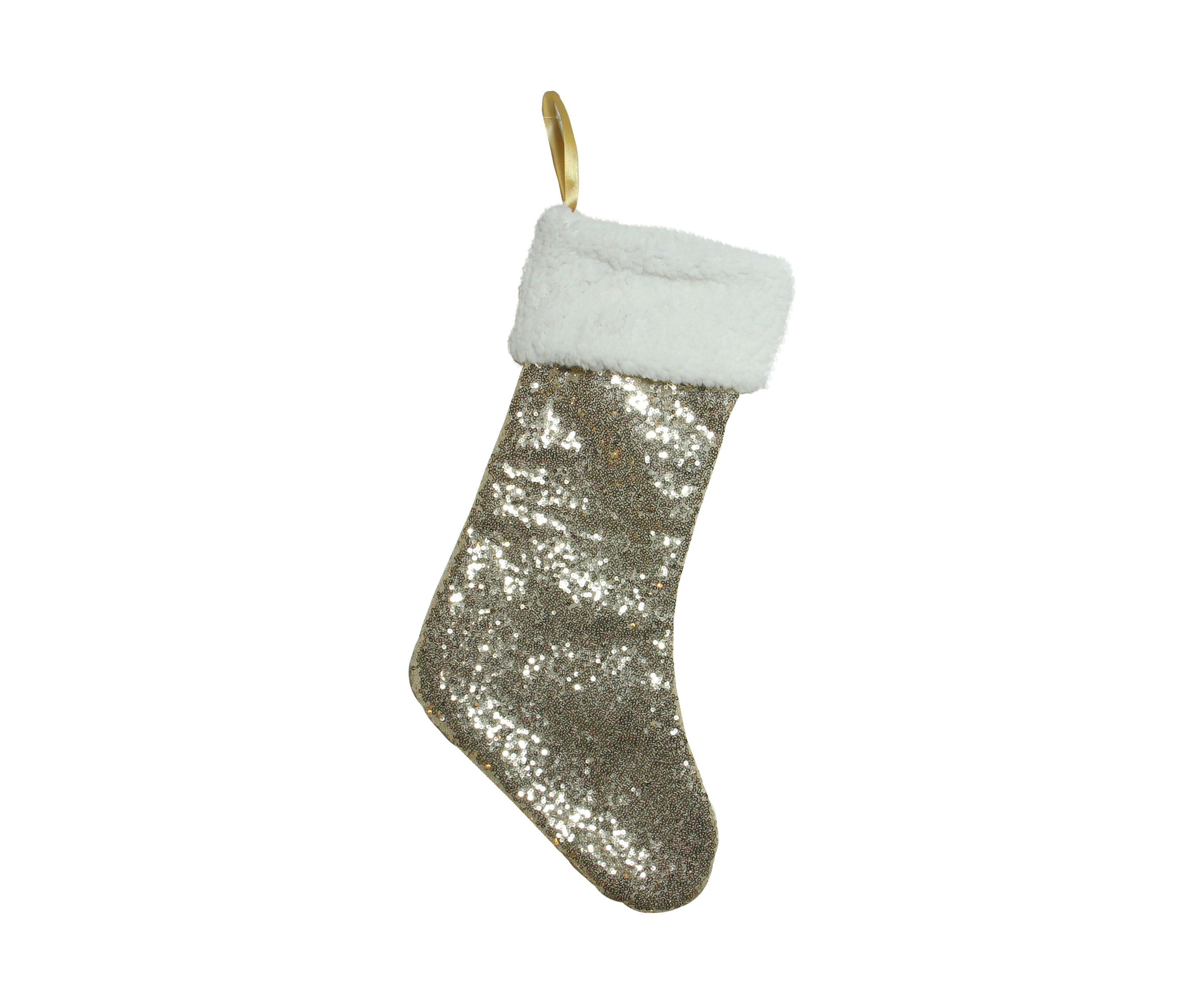 18 Inch Gold Paillette Sequins Christmas Stocking with Sherpa Cuff