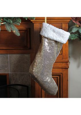 18 Inch Gold Paillette Sequins Christmas Stocking with Sherpa Cuff