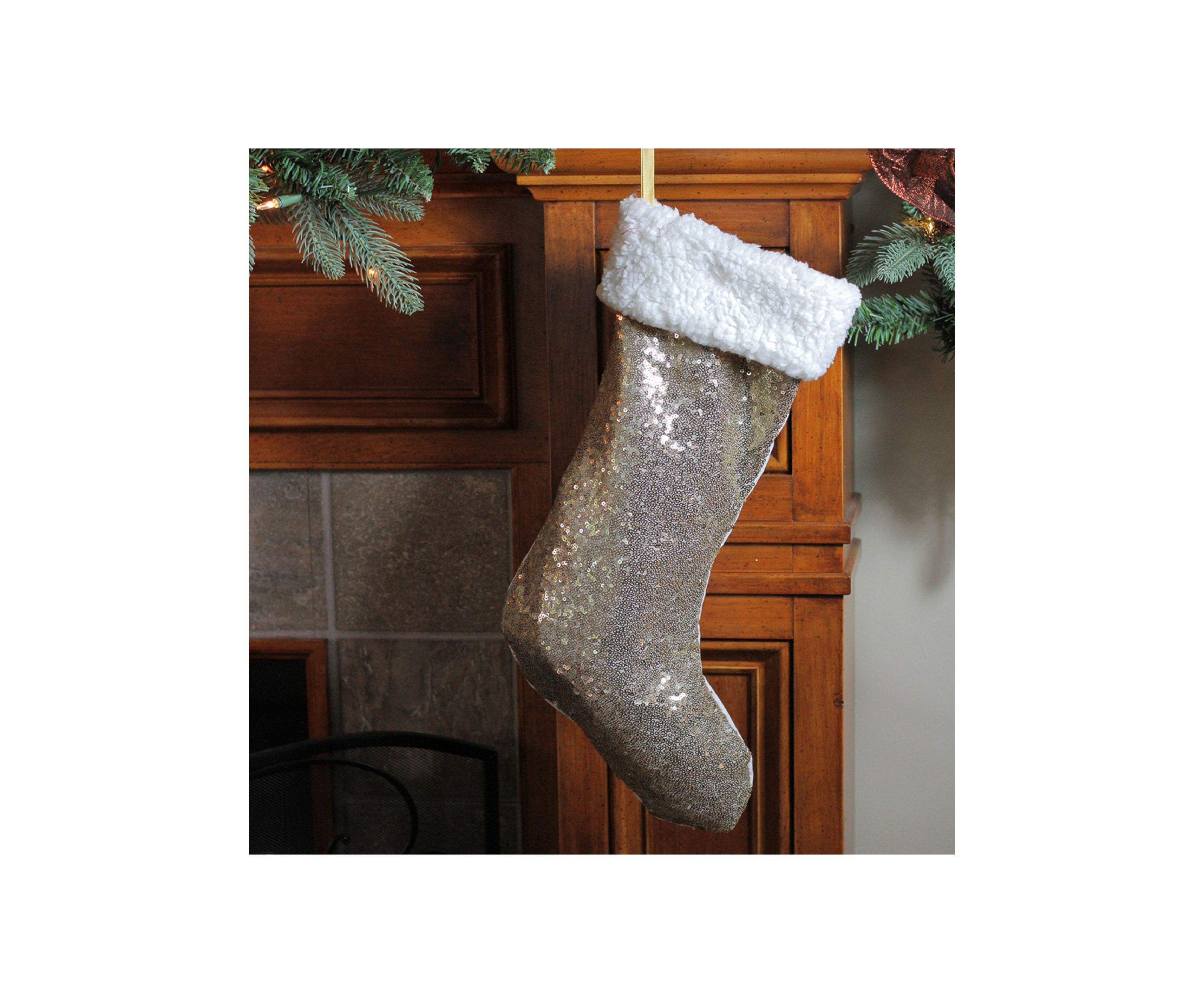 18 Inch Gold Paillette Sequins Christmas Stocking with Sherpa Cuff