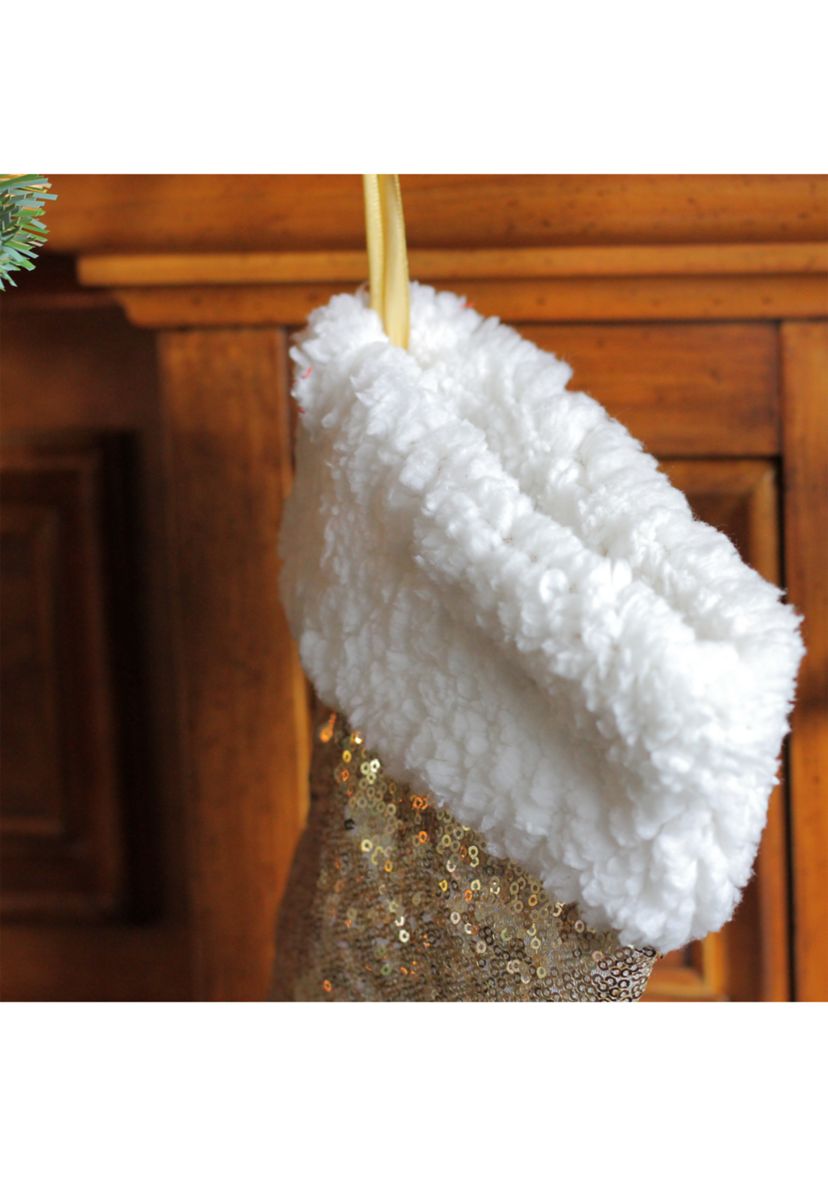 18 Inch Gold Paillette Sequins Christmas Stocking with Sherpa Cuff