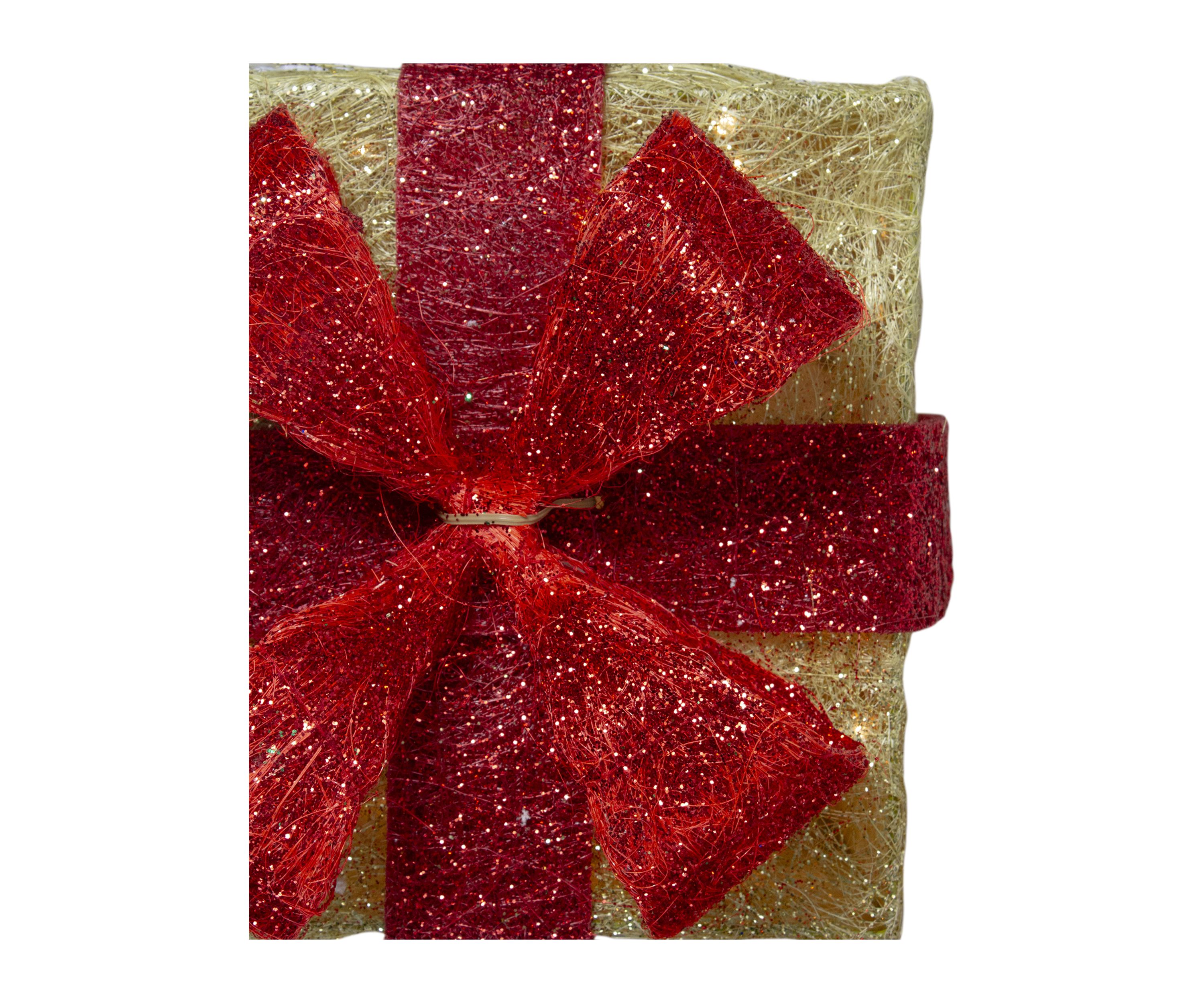 Northlight Set of 3 Lighted Tall Gold Sisal Gift Boxes with Red Bows ...