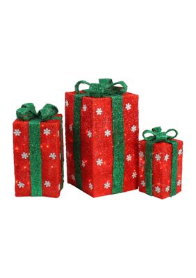 Northlight Set of 3 Red and Green Lighted Gift Boxes with Bows Outdoor Christmas Decorations 18Inch -  0009312762606