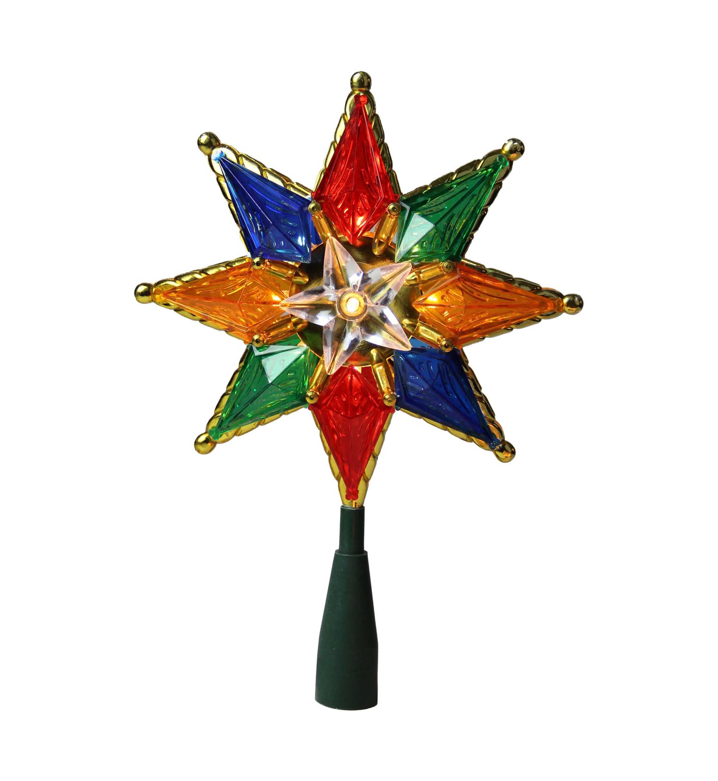8Inch Lighted Multi Color 8-Point Star Christmas Tree Topper - Clear Lights