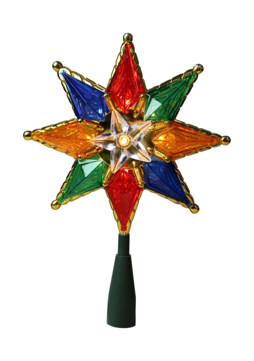 8Inch Lighted Multi Color 8-Point Star Christmas Tree Topper - Clear Lights