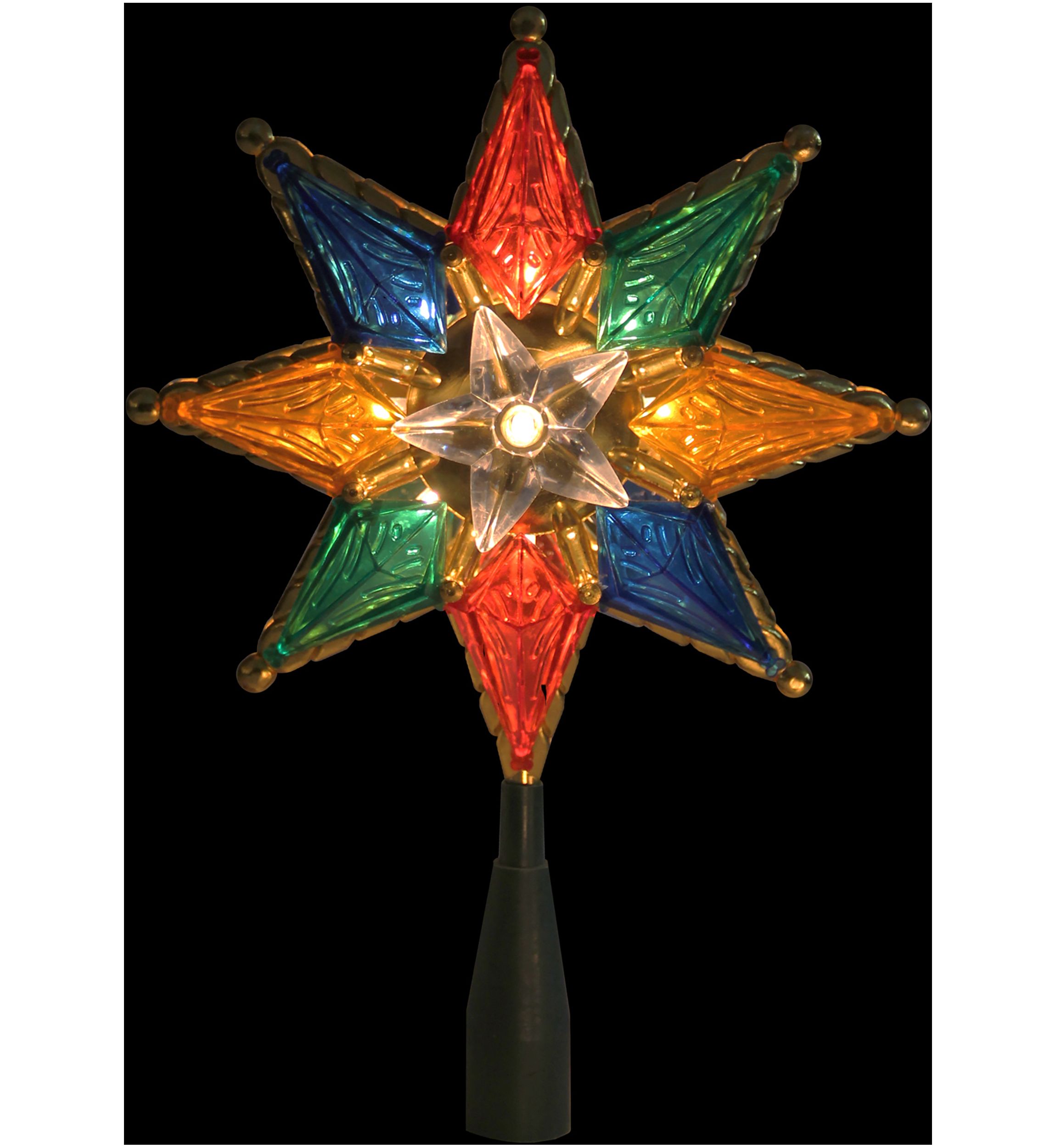 8Inch Lighted Multi Color 8-Point Star Christmas Tree Topper - Clear Lights