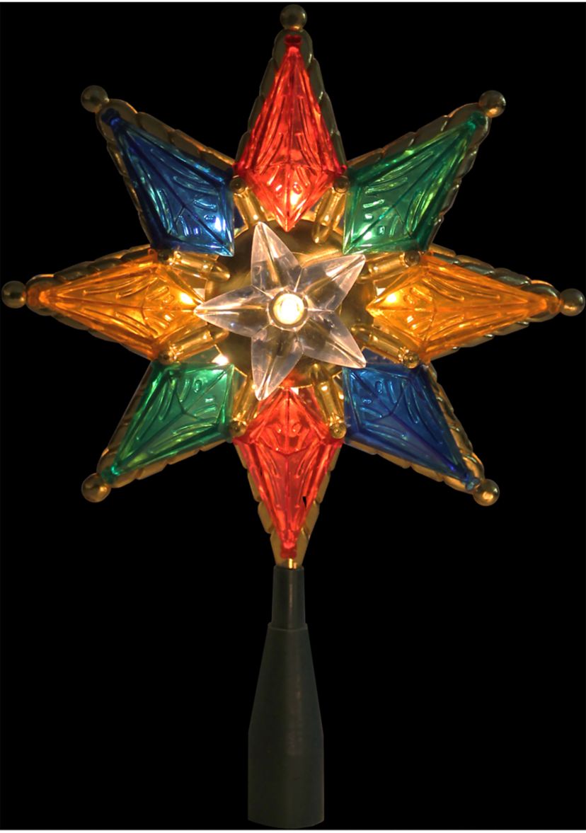 8Inch Lighted Multi Color 8-Point Star Christmas Tree Topper - Clear Lights
