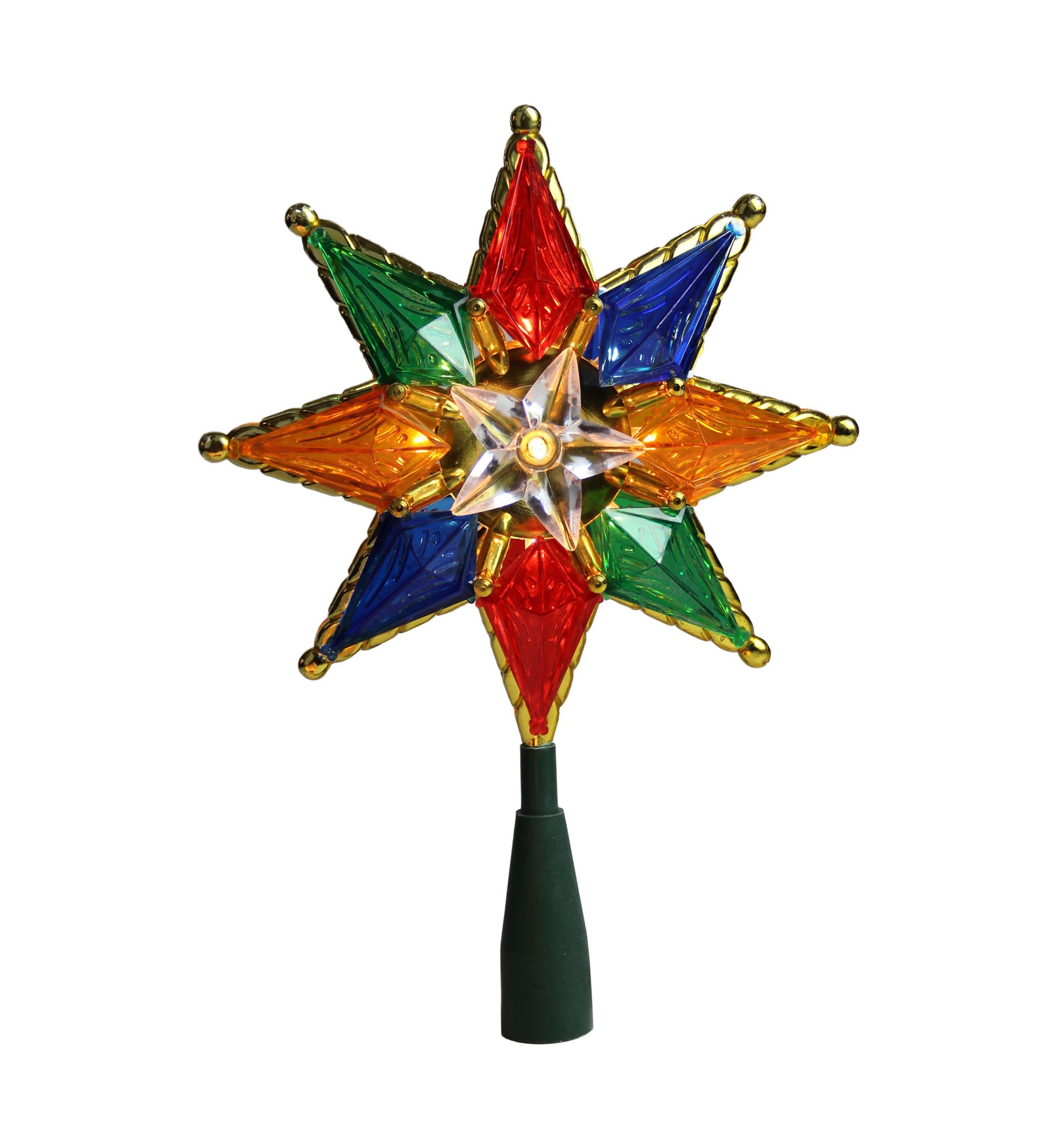 8Inch Lighted Multi Color 8-Point Star Christmas Tree Topper - Clear Lights