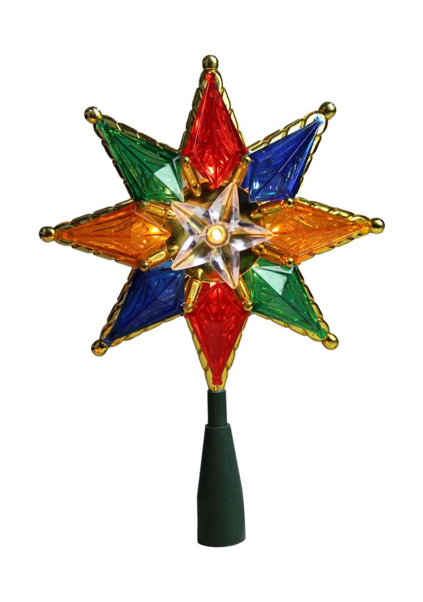 8Inch Lighted Multi Color 8-Point Star Christmas Tree Topper - Clear Lights