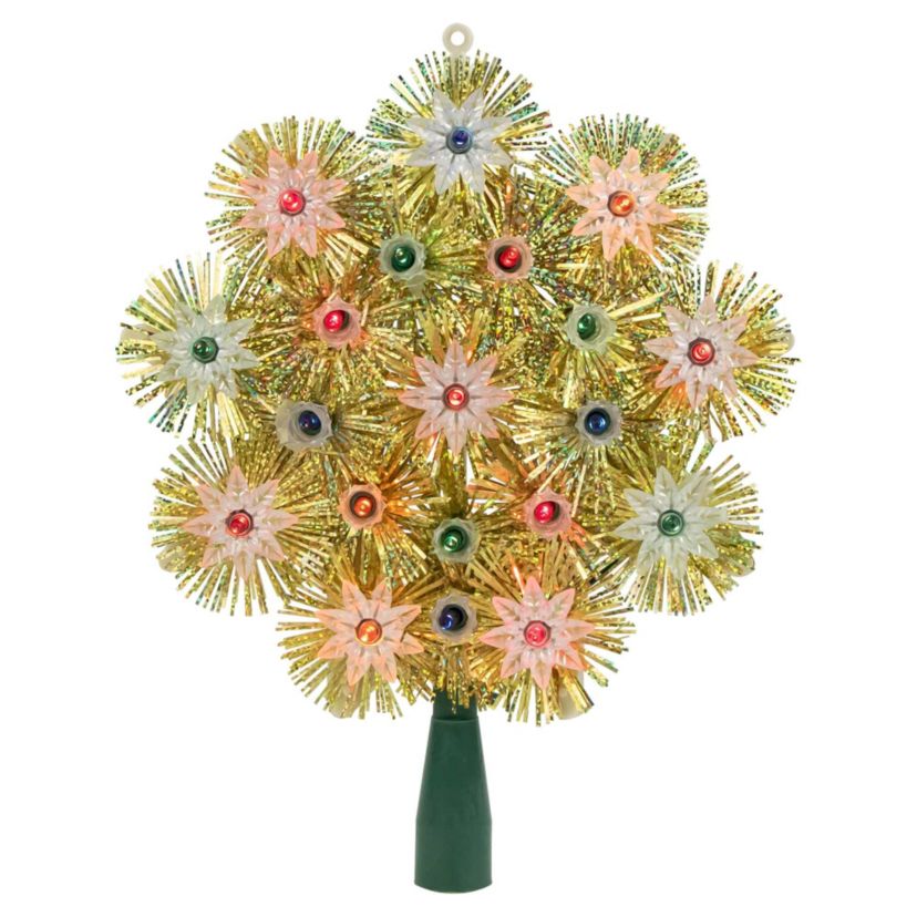8" Lighted Gold Retro Tinsel Snowflake Christmas Tree Topper - Multi Lights
