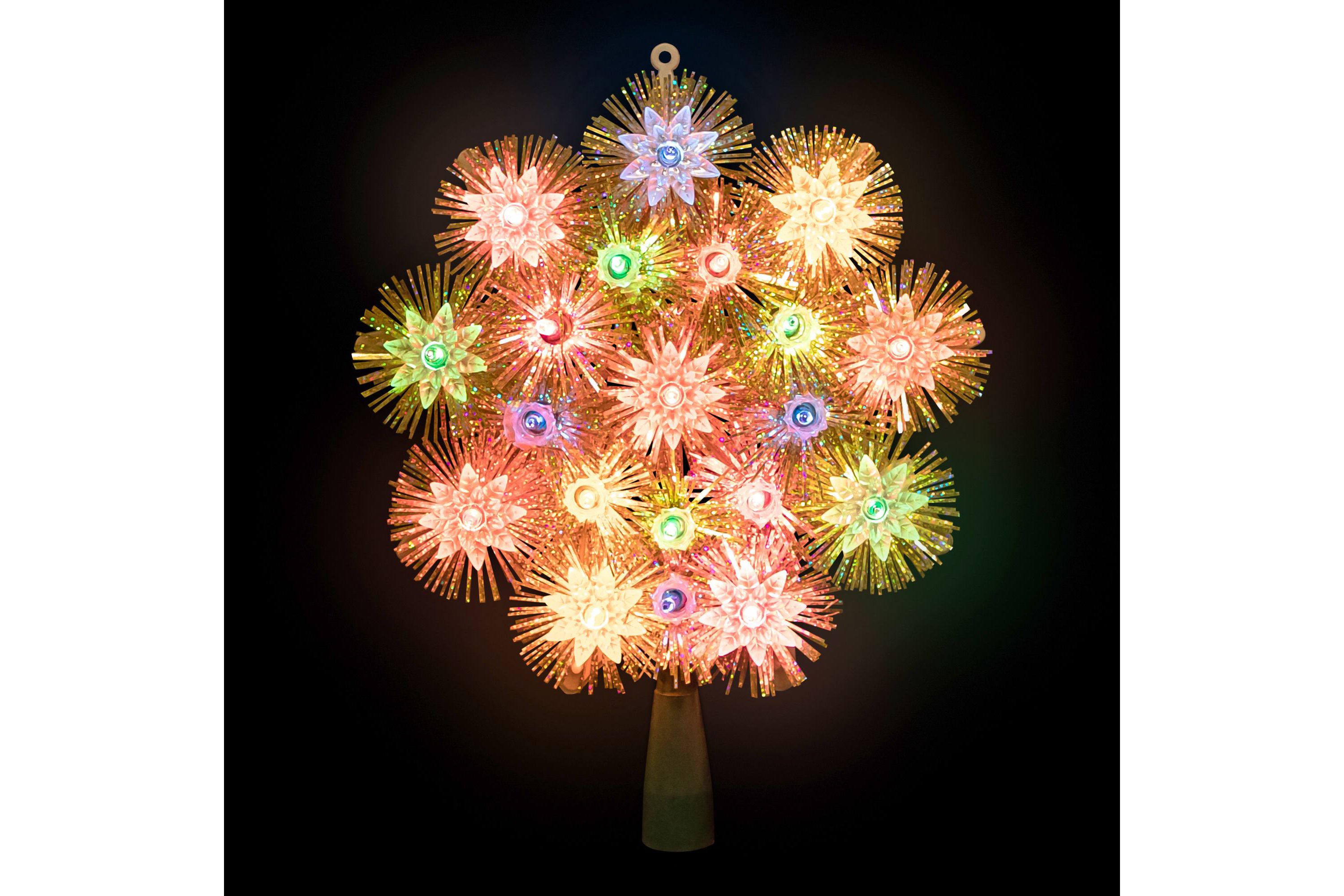 8" Lighted Gold Retro Tinsel Snowflake Christmas Tree Topper - Multi Lights