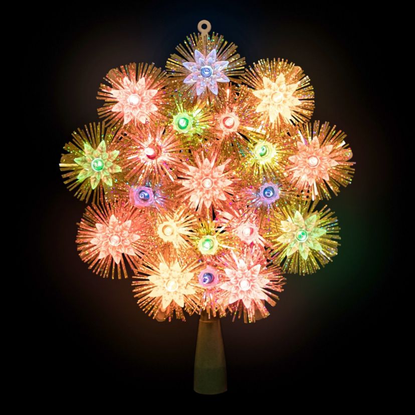 8" Lighted Gold Retro Tinsel Snowflake Christmas Tree Topper - Multi Lights