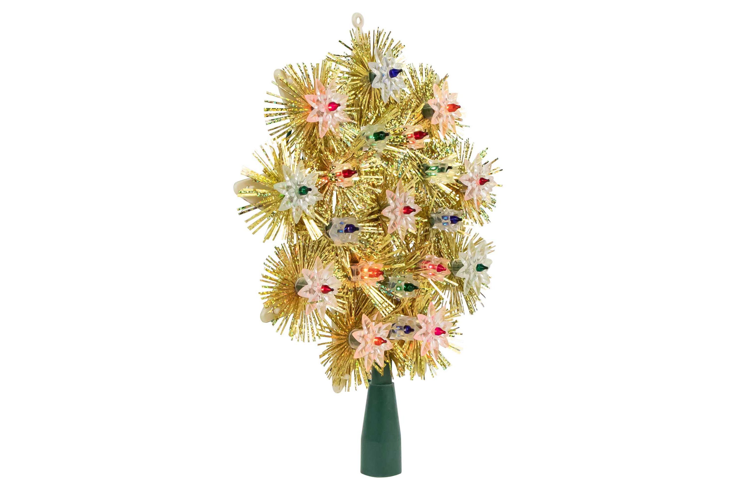 8" Lighted Gold Retro Tinsel Snowflake Christmas Tree Topper - Multi Lights