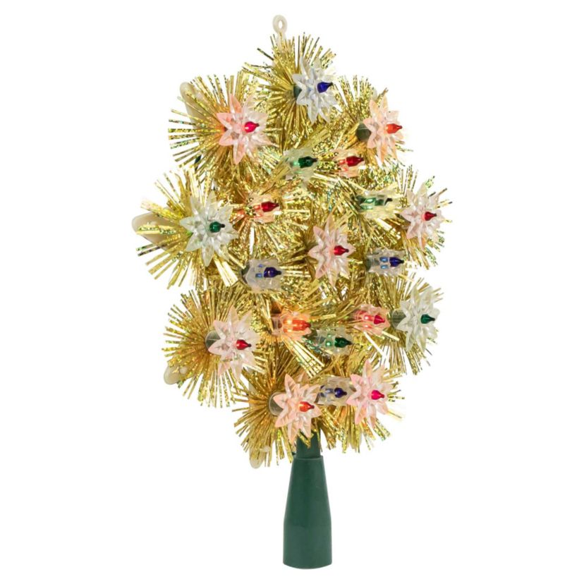 8" Lighted Gold Retro Tinsel Snowflake Christmas Tree Topper - Multi Lights