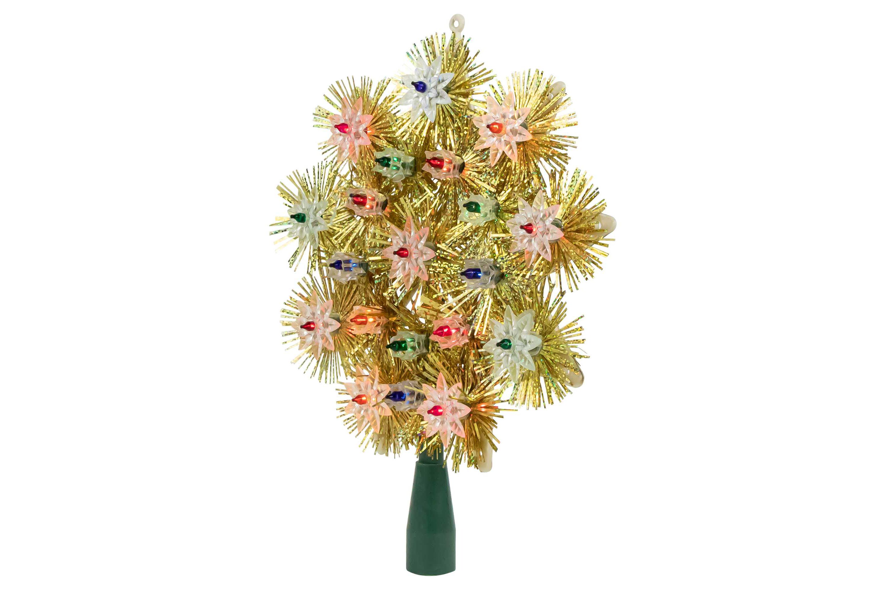 8" Lighted Gold Retro Tinsel Snowflake Christmas Tree Topper - Multi Lights