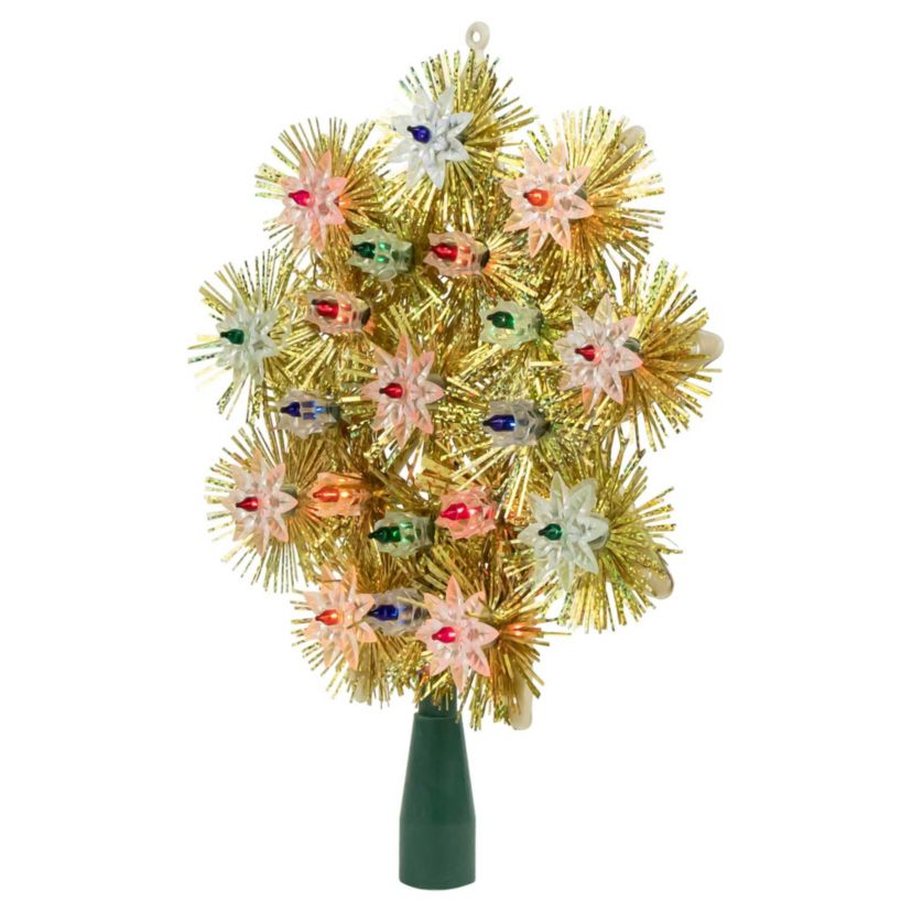8" Lighted Gold Retro Tinsel Snowflake Christmas Tree Topper - Multi Lights