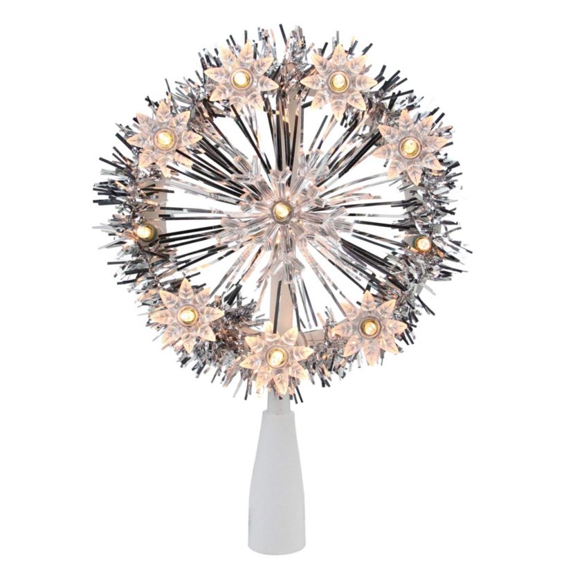 7" Silver Pre-Lit Snowflake Starburst Christmas Tree Topper - Clear Lights