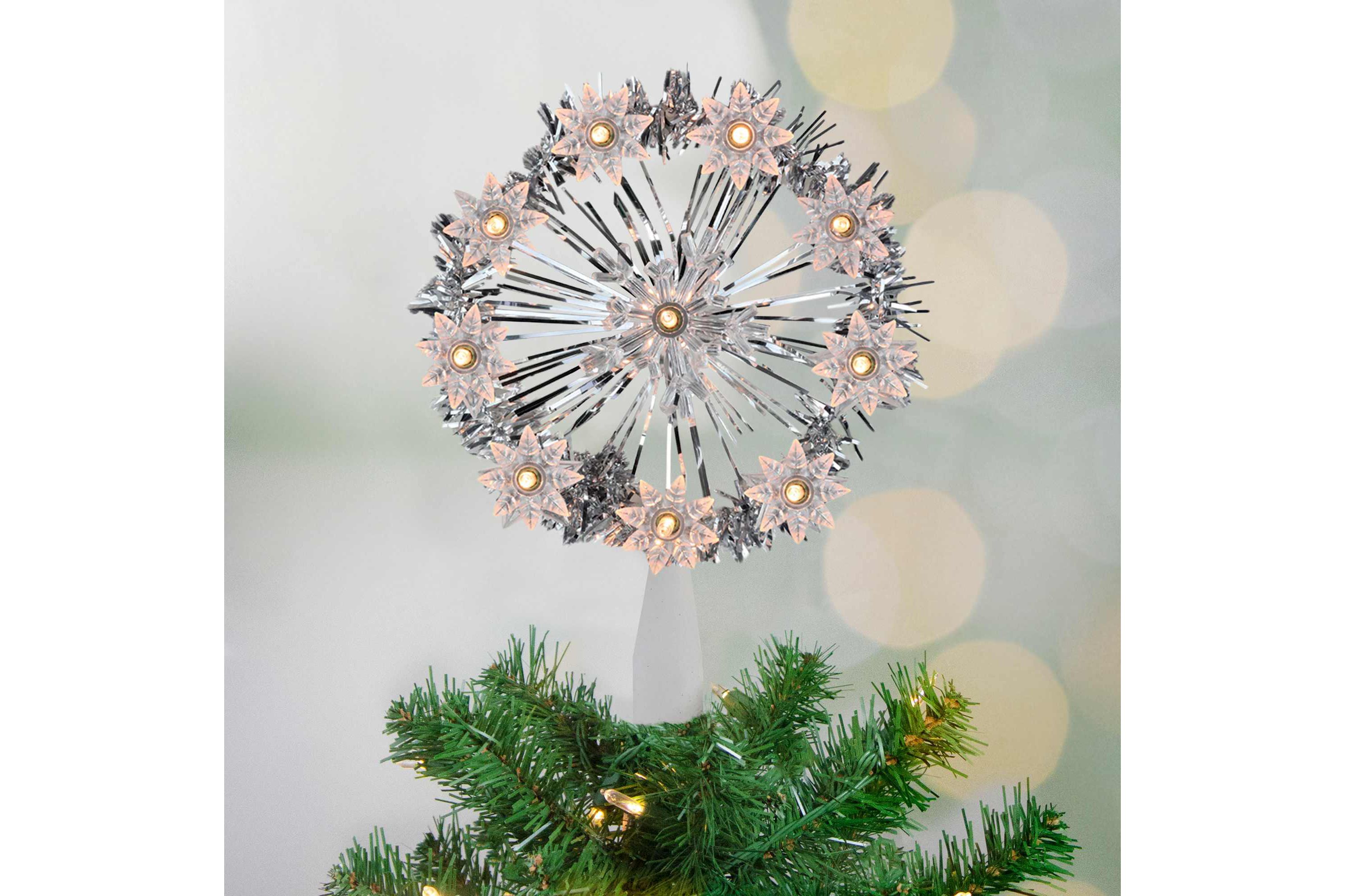 7" Silver Pre-Lit Snowflake Starburst Christmas Tree Topper - Clear Lights