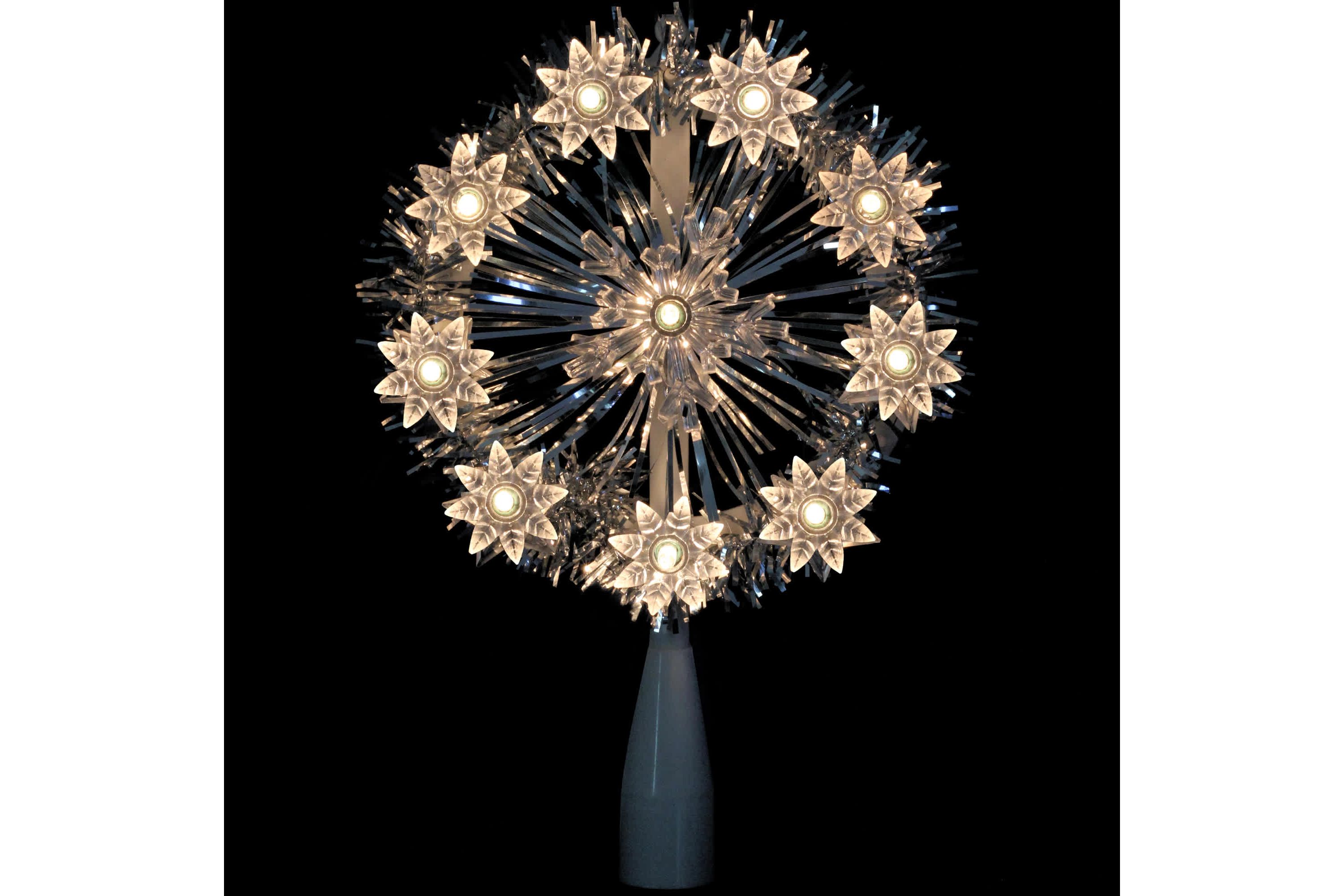 7" Silver Pre-Lit Snowflake Starburst Christmas Tree Topper - Clear Lights