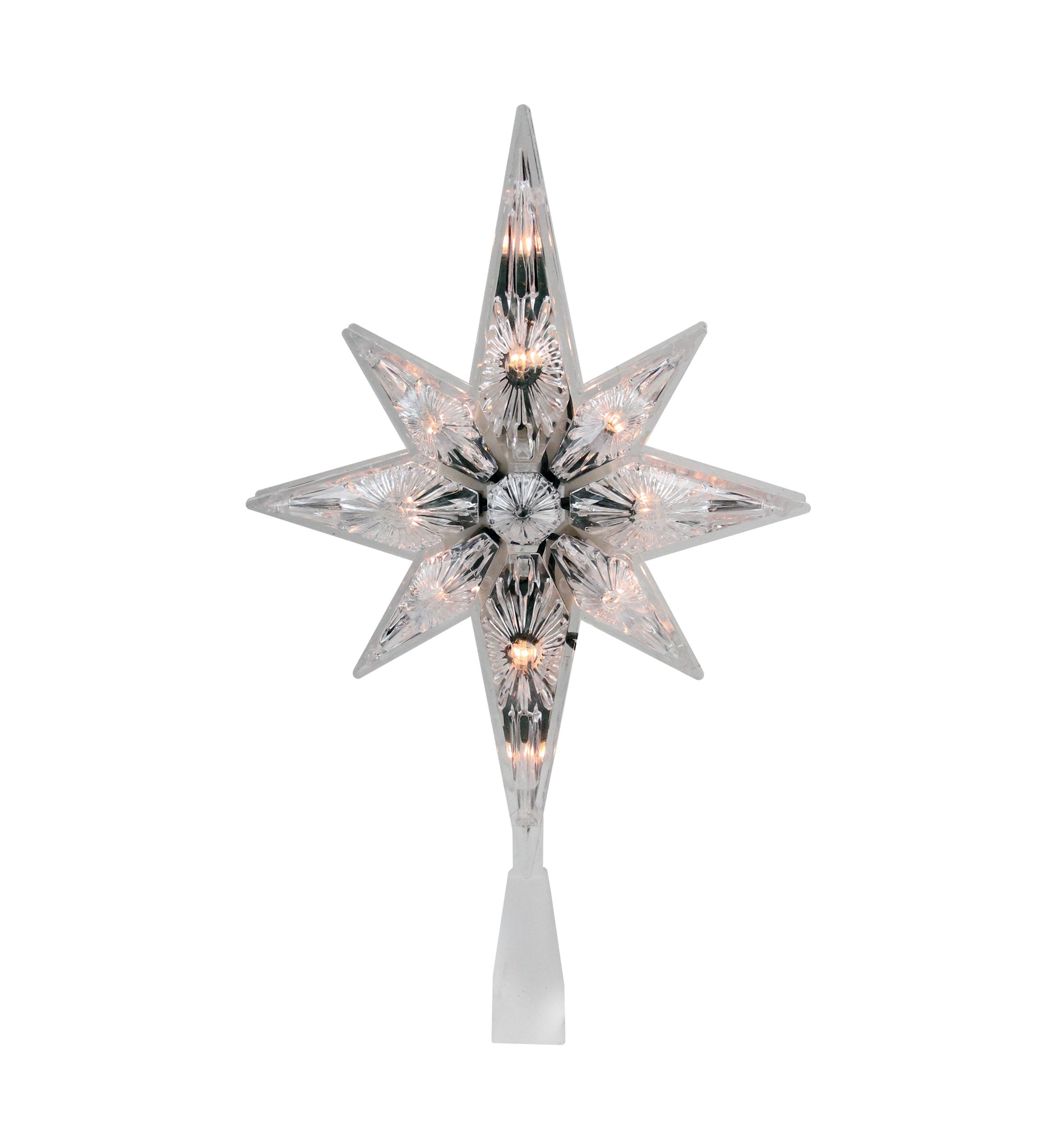 10Inch White Lighted Faceted Star of Bethlehem Christmas Tree Topper - Clear Lights