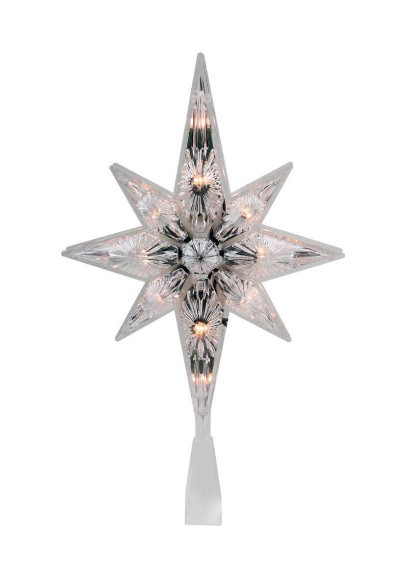 10Inch White Lighted Faceted Star of Bethlehem Christmas Tree Topper - Clear Lights
