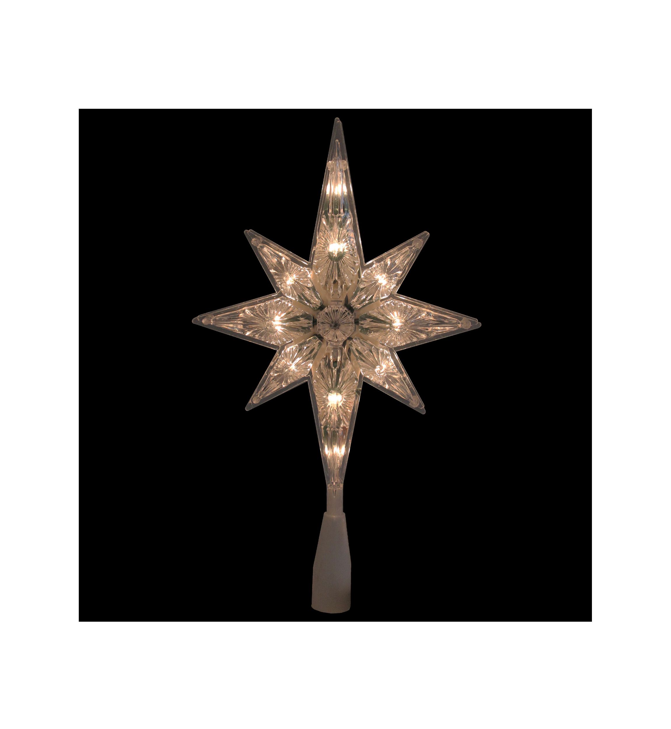 10Inch White Lighted Faceted Star of Bethlehem Christmas Tree Topper - Clear Lights
