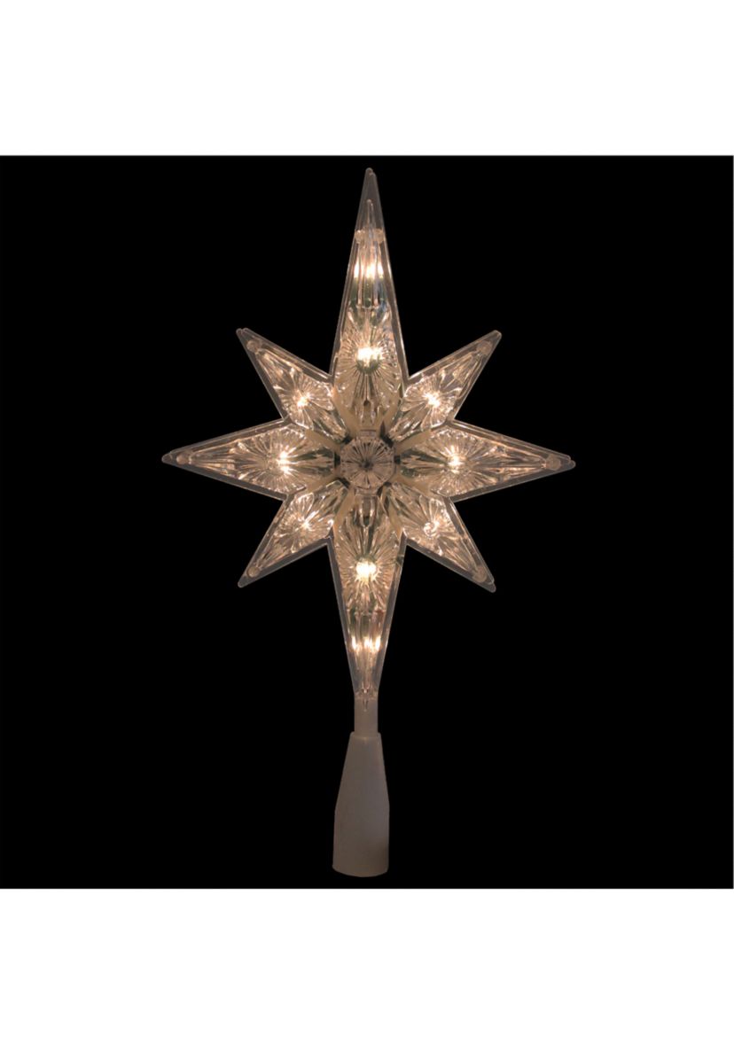10Inch White Lighted Faceted Star of Bethlehem Christmas Tree Topper - Clear Lights