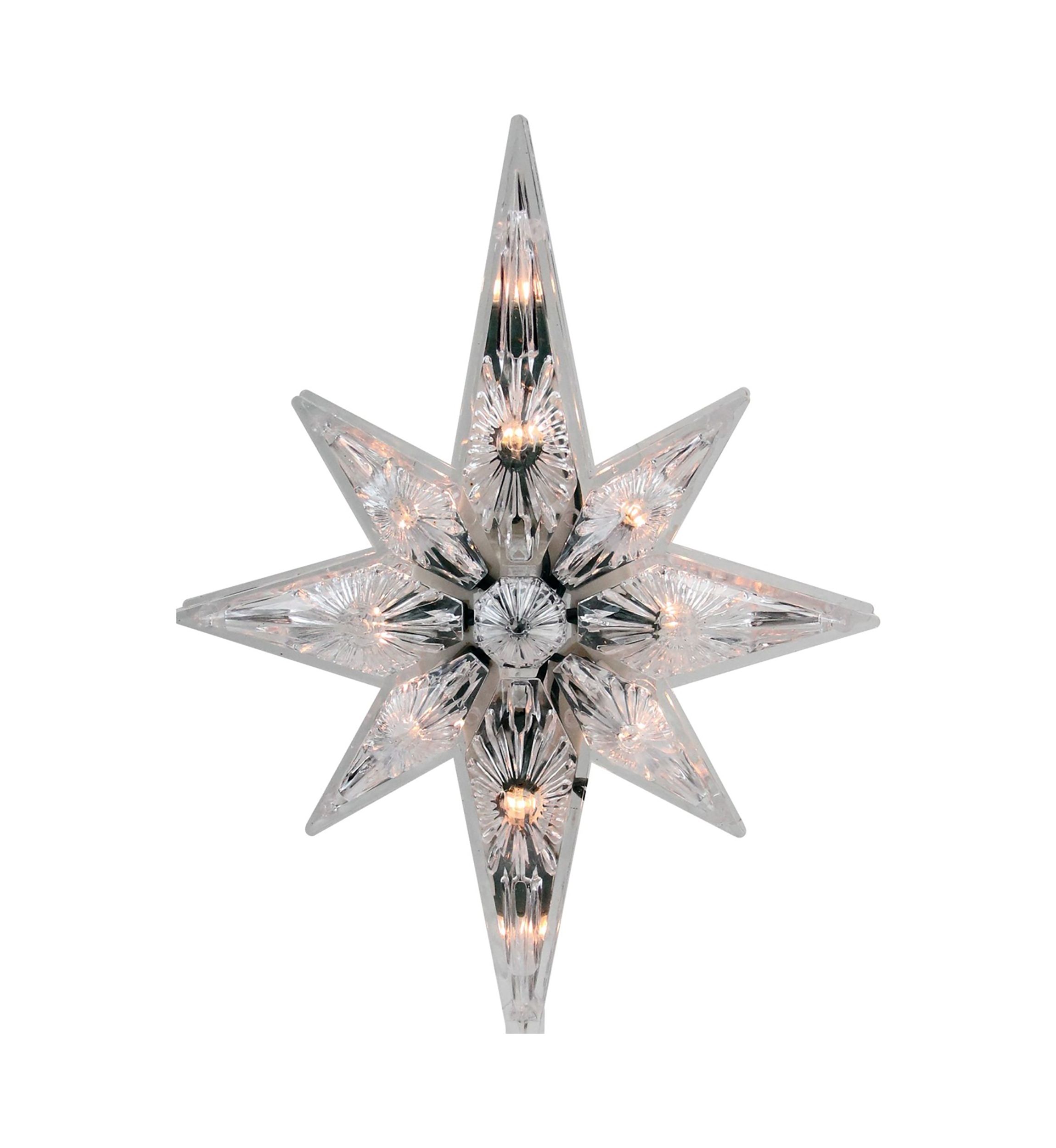 10Inch White Lighted Faceted Star of Bethlehem Christmas Tree Topper - Clear Lights