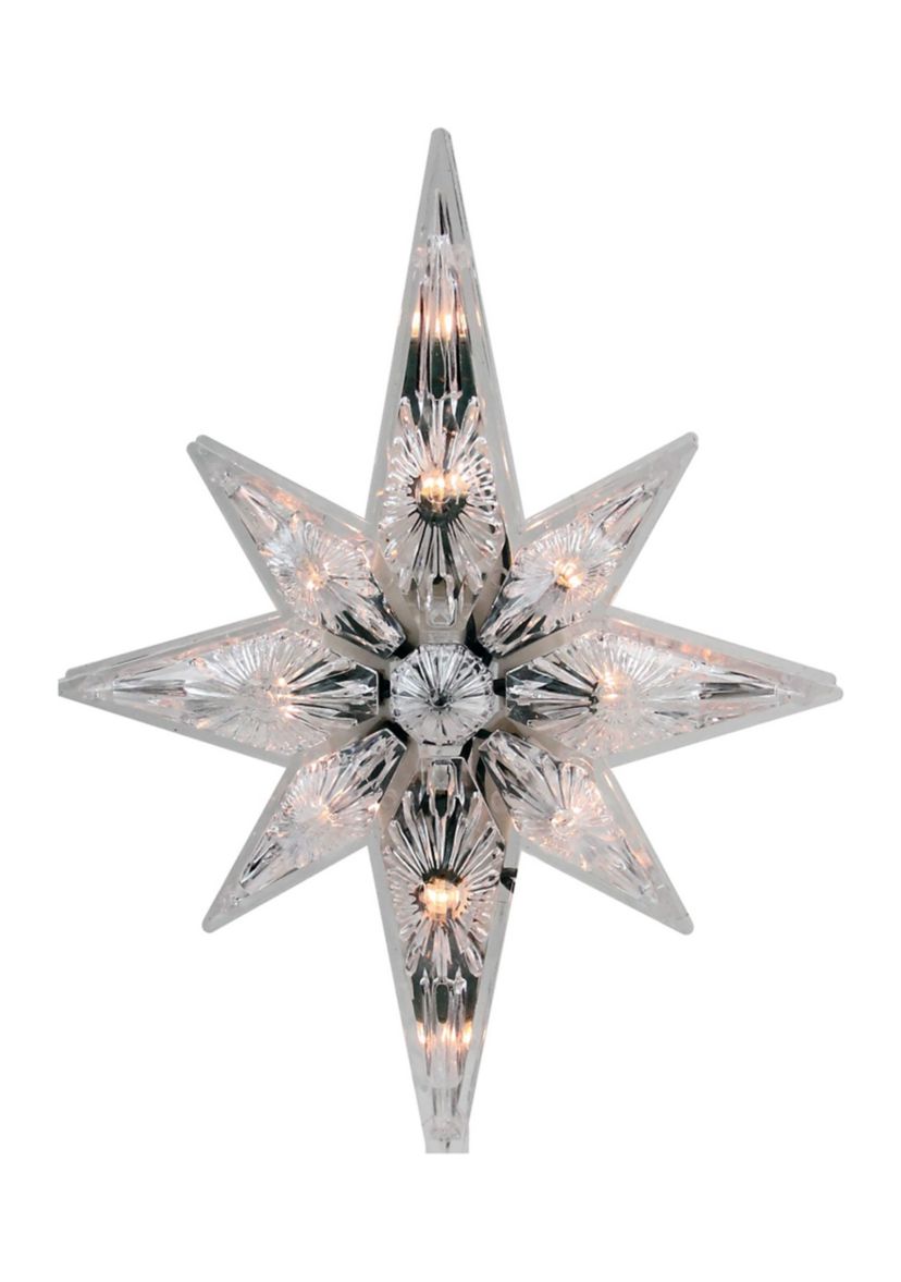 10Inch White Lighted Faceted Star of Bethlehem Christmas Tree Topper - Clear Lights