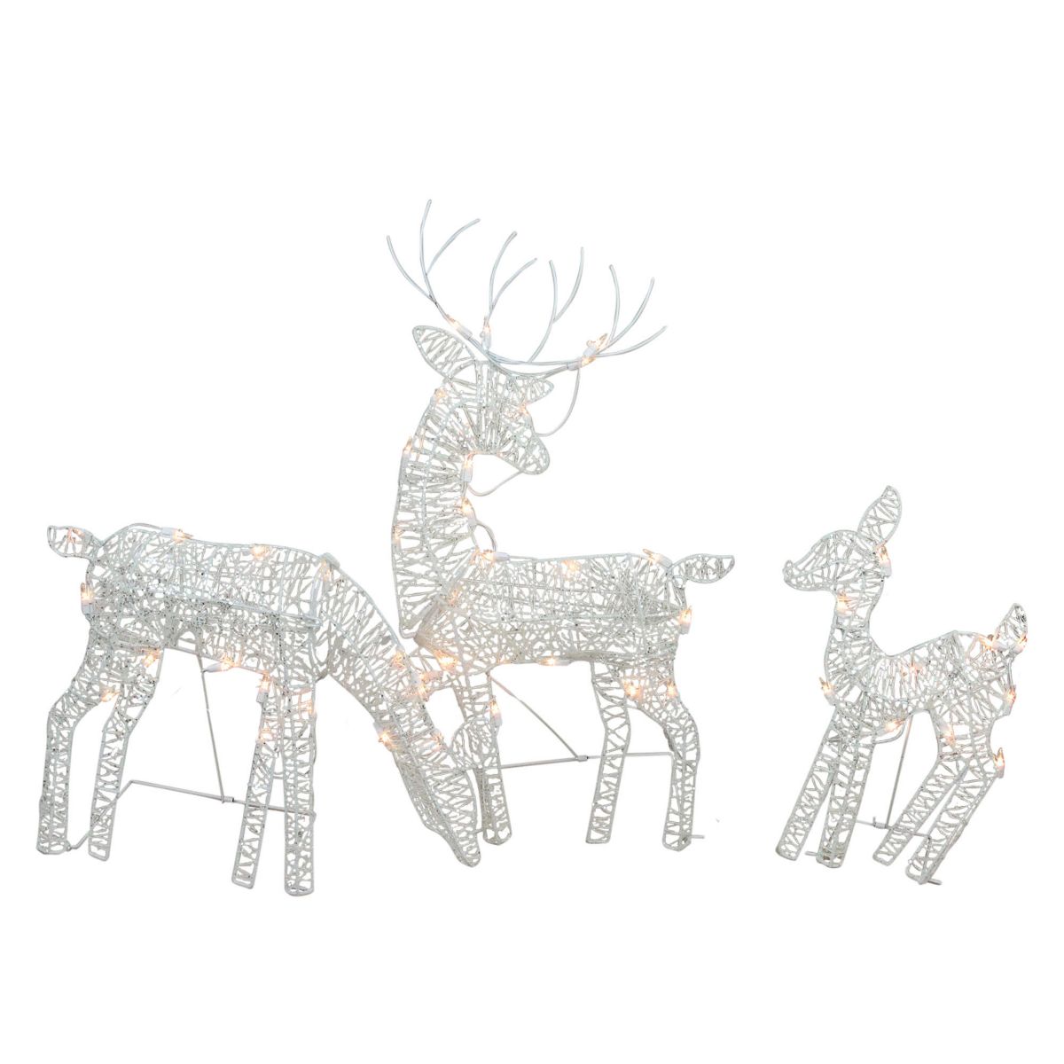 Set of 3 White Glittered Doe Fawn and Reindeer Lighted Christmas Outdoor Decoration