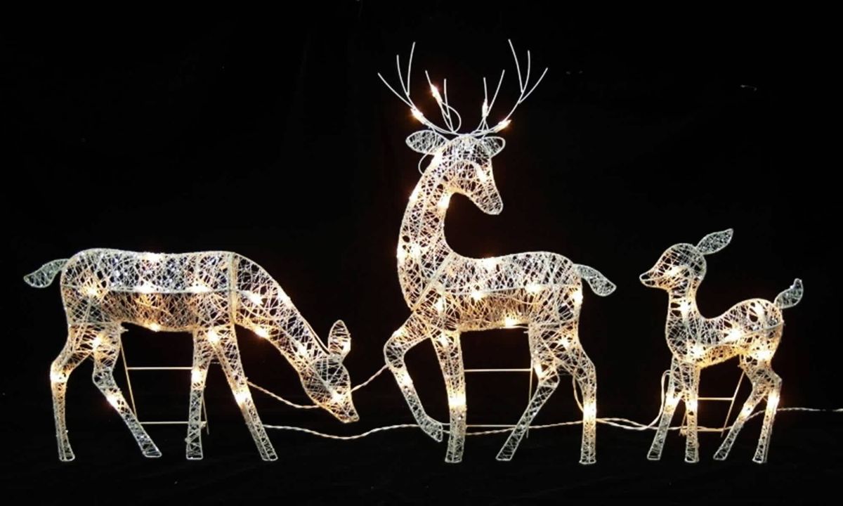 Set of 3 White Glittered Doe Fawn and Reindeer Lighted Christmas Outdoor Decoration
