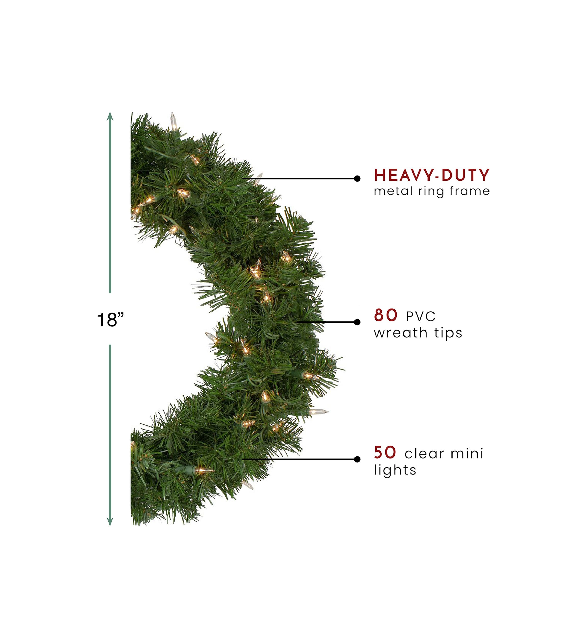 18Inch Deluxe Windsor Pine Artificial Christmas Wreath - Clear Lights