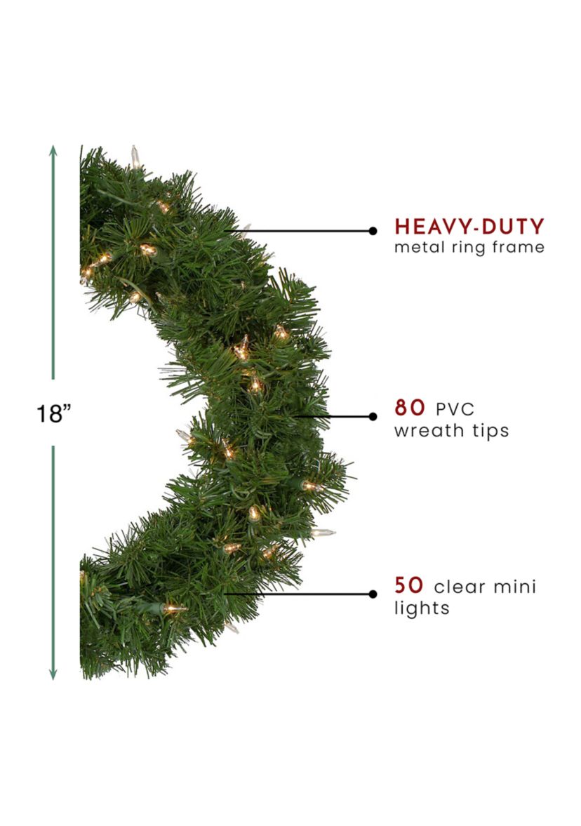 18Inch Deluxe Windsor Pine Artificial Christmas Wreath - Clear Lights