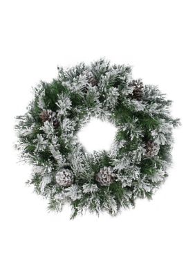 24Inch Green and Brown Flocked Angel Pine with Pine Cones Artificial Christmas Wreath - Unlit