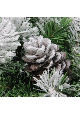 24Inch Green and Brown Flocked Angel Pine with Pine Cones Artificial Christmas Wreath - Unlit