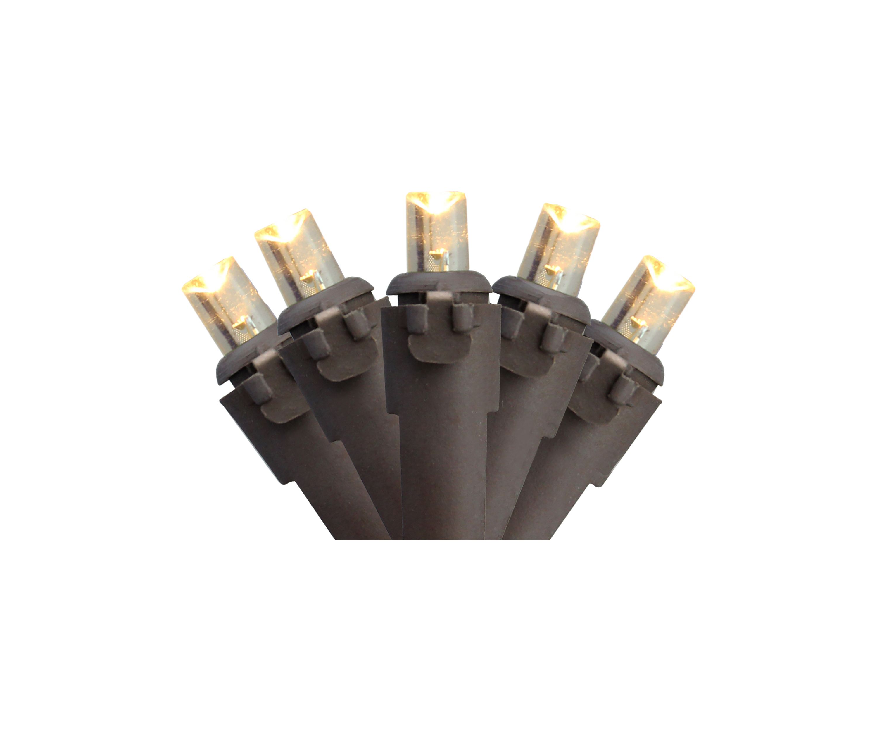 100 Warm White LED Wide Angle Christmas Lights - 33 ft Brown Wire