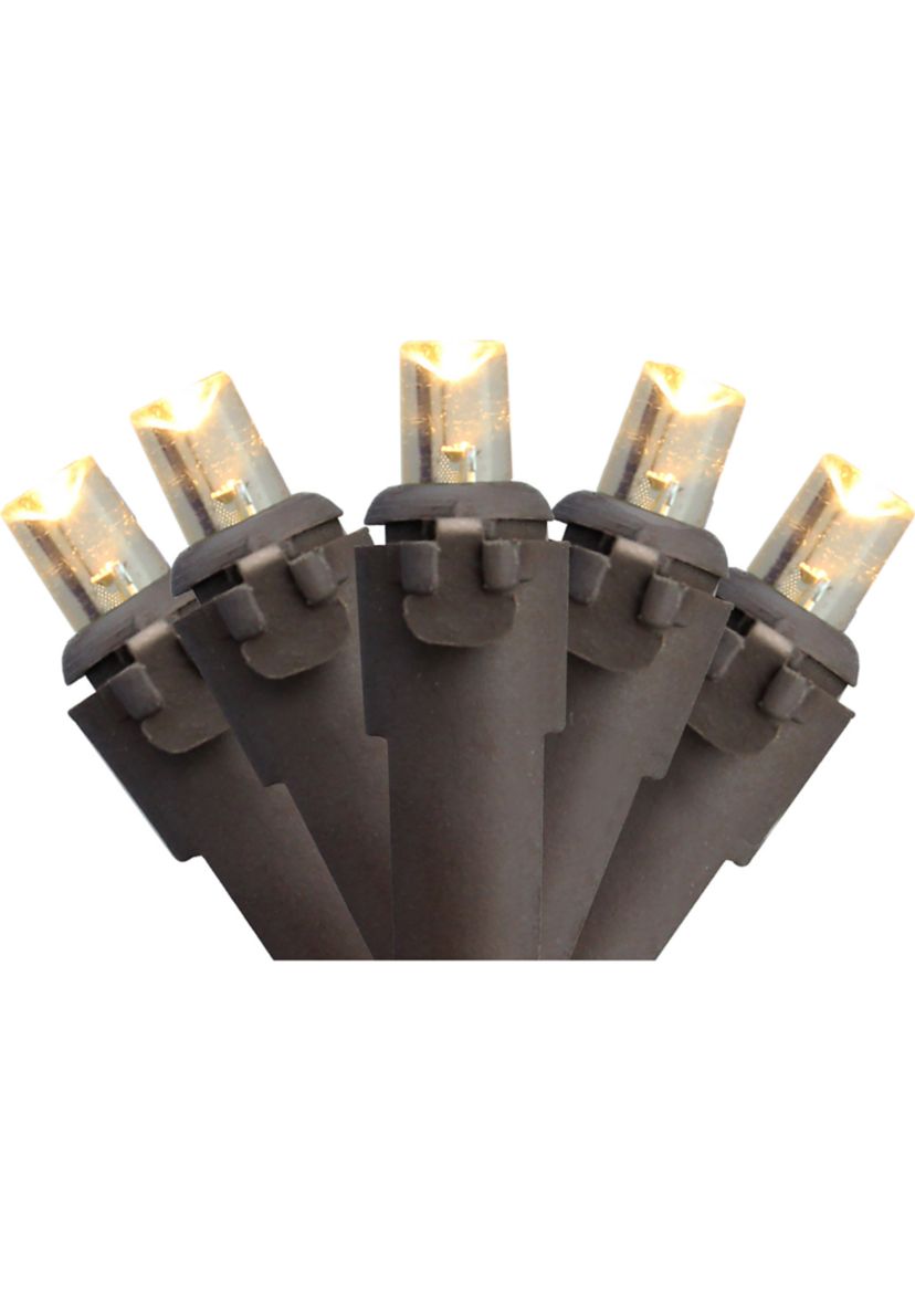 100 Warm White LED Wide Angle Christmas Lights - 33 ft Brown Wire