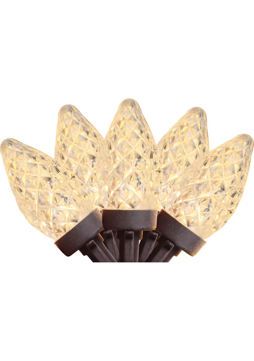 100 Warm White LED Faceted C7 Christmas Lights - 66 ft Brown Wire