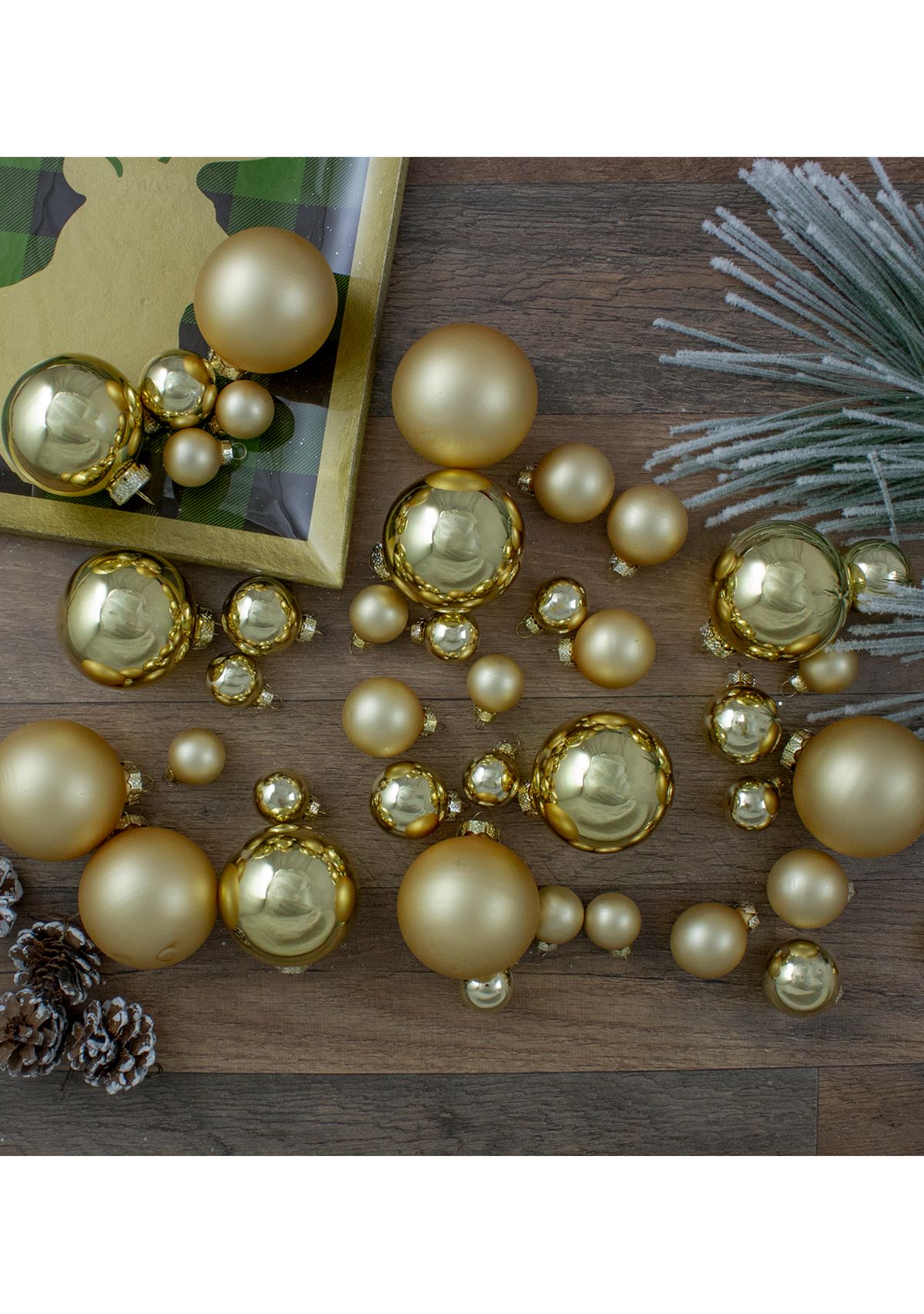 40ct Gold Glass 2-Finish Christmas Ball Ornaments 2.5Inch (60mm)
