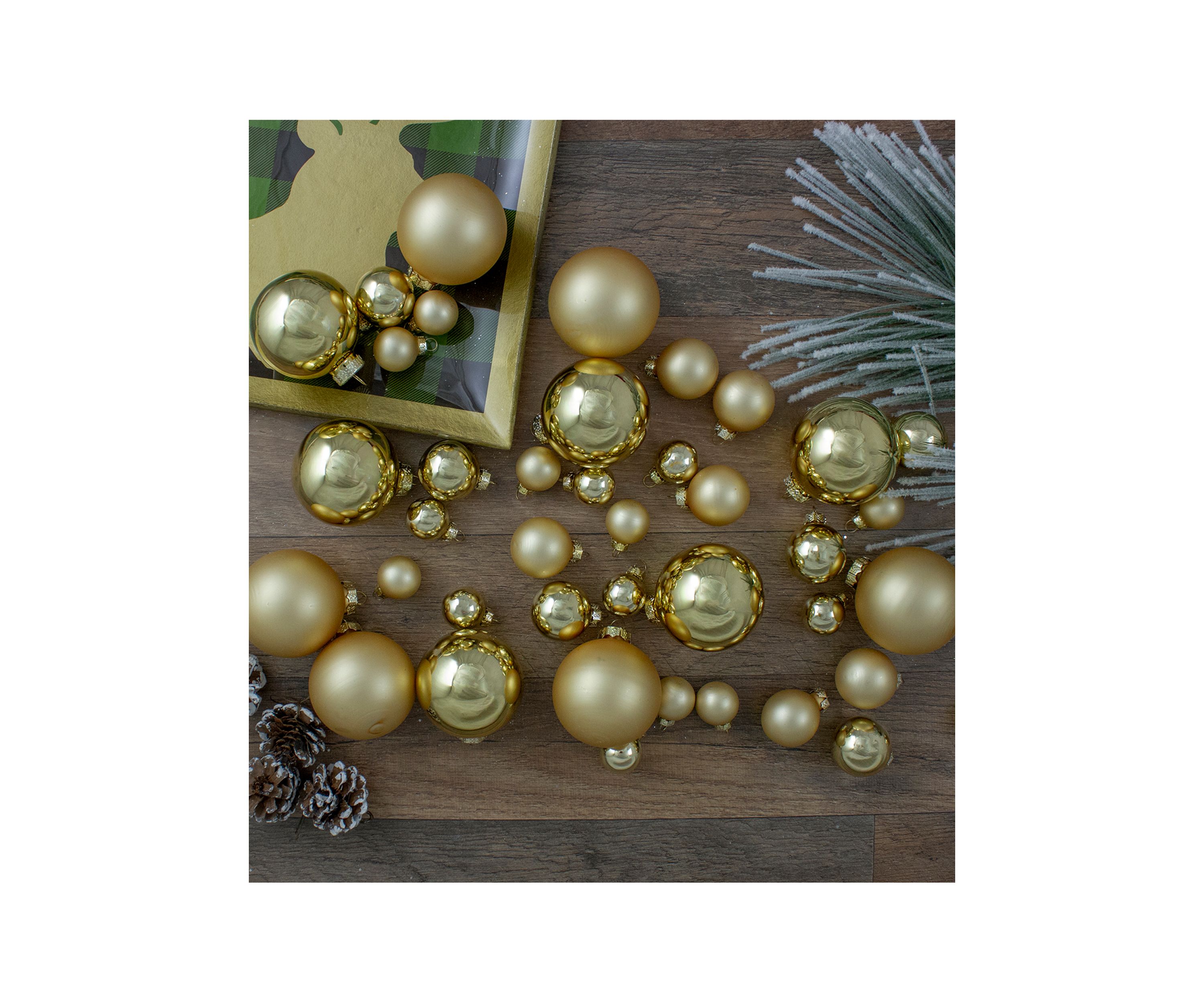 40ct Gold Glass 2-Finish Christmas Ball Ornaments 2.5Inch (60mm)