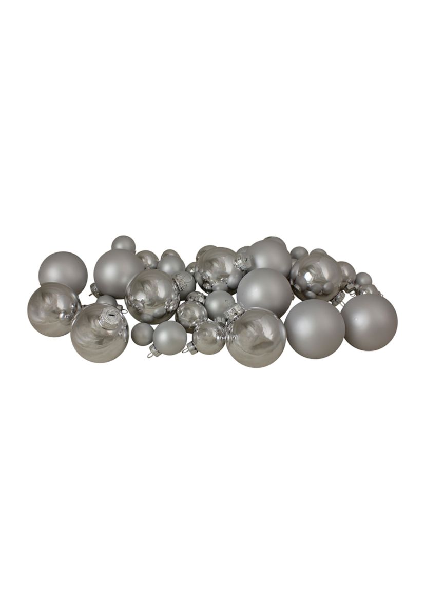 40ct Shiny and Matte Silver Glass Ball Christmas Ornaments 2.5Inch