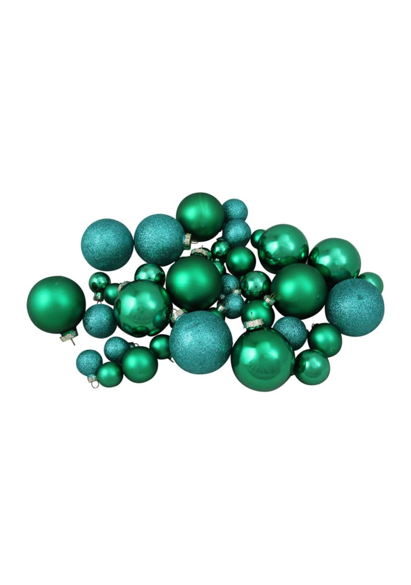 40ct Green 2- Finish Multiple Size Glass Ball Christmas Ornaments