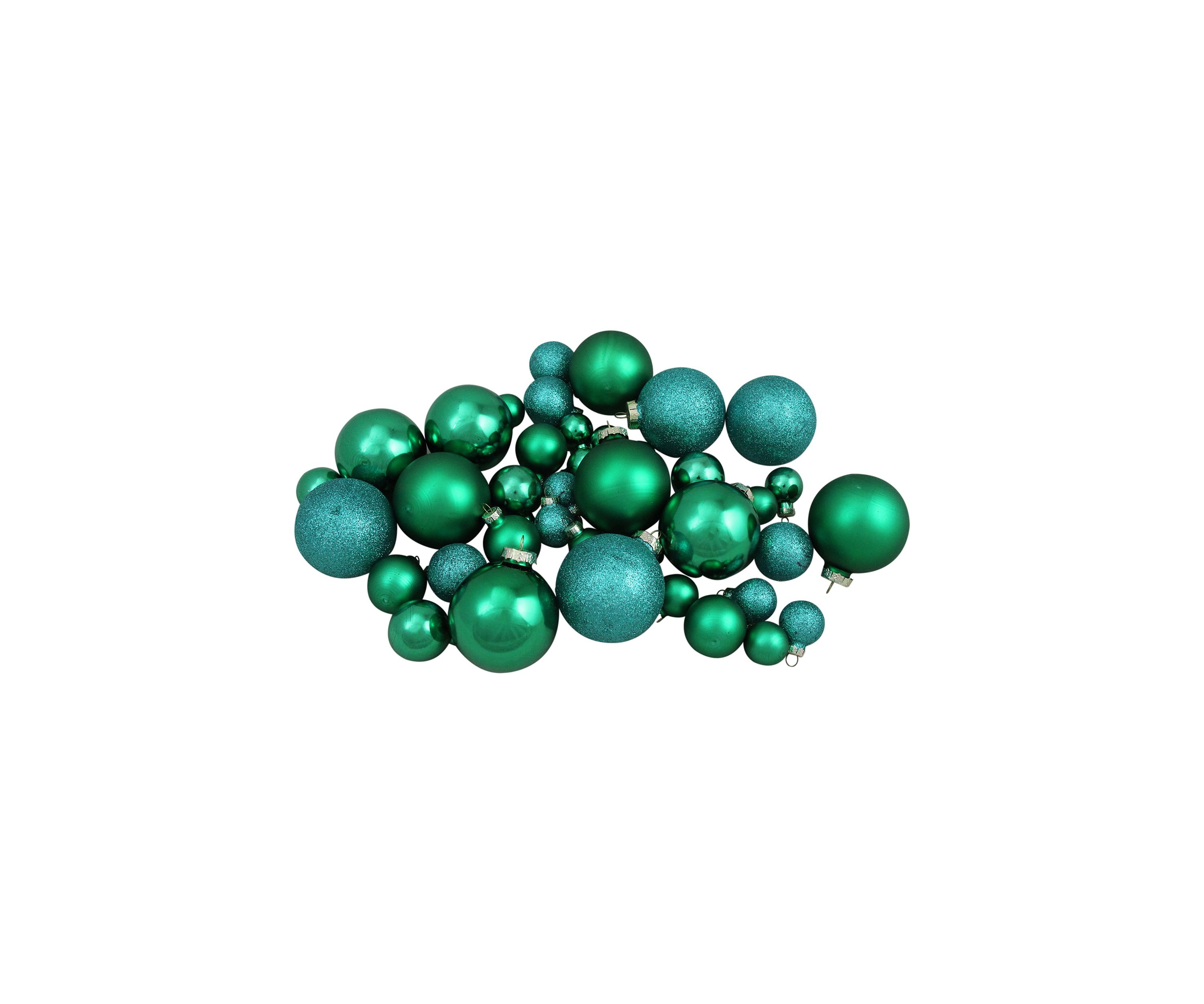40ct Green 2- Finish Multiple Size Glass Ball Christmas Ornaments